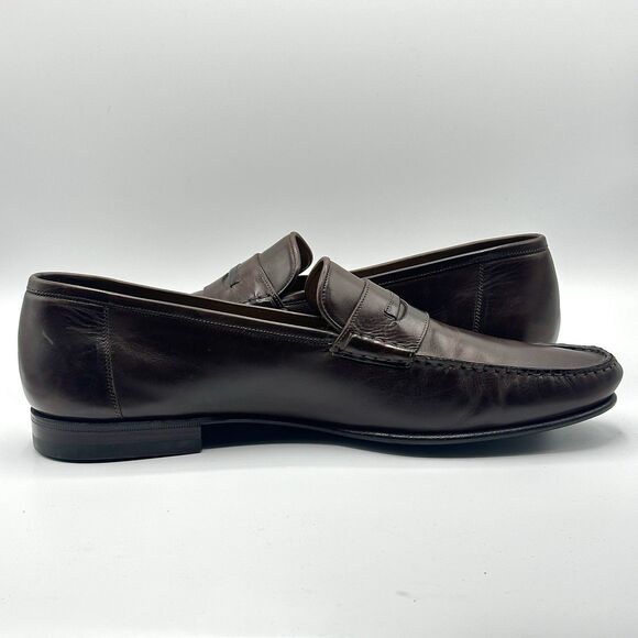 Santoni Dress Loafers 13D Dark Brown Leather Penny Luxury Business Made In Italy main image 7